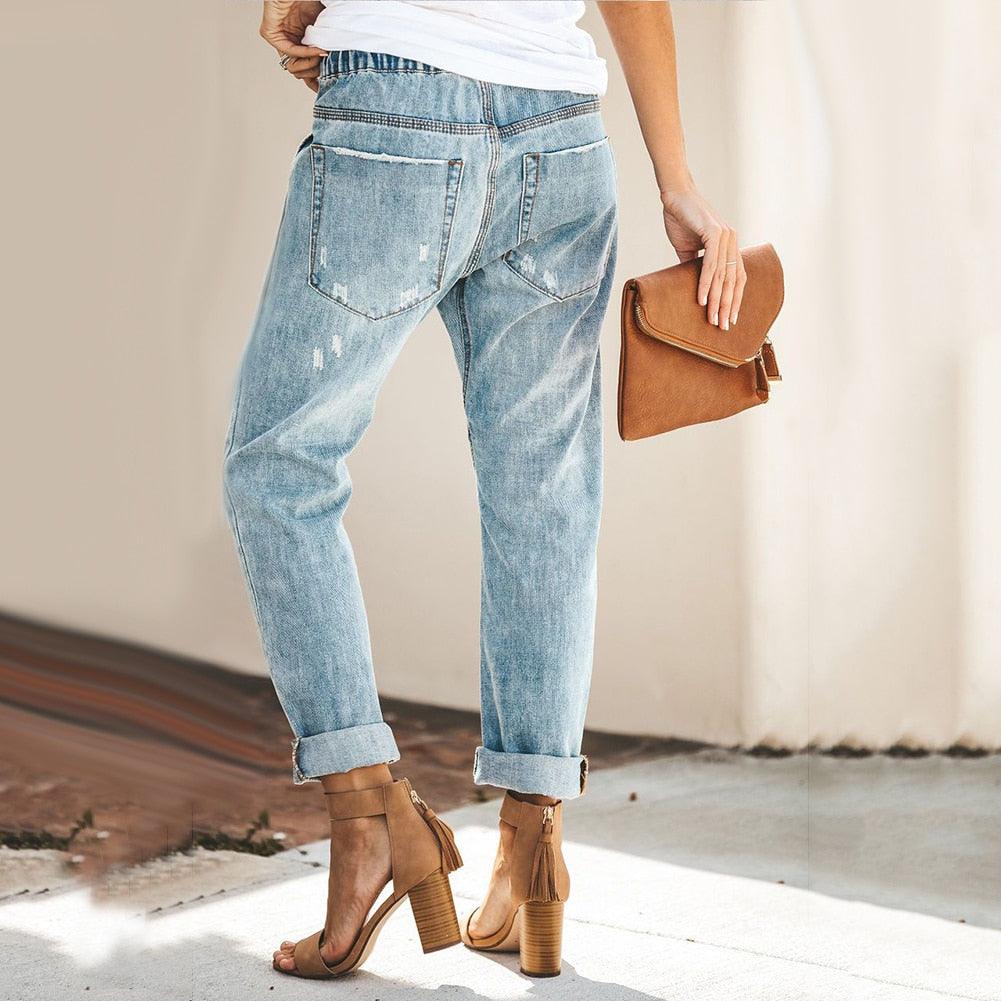 Damen Denim Jogger Jeans - Knöchelbündchen & Kordelzug