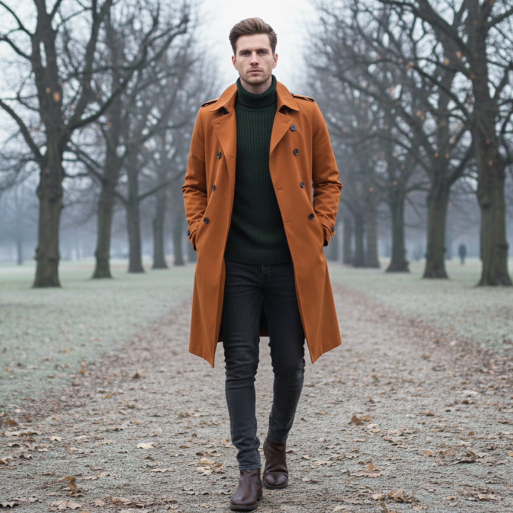 Herren Zweireihiger Trenchcoat - Lang & Wasserdicht
