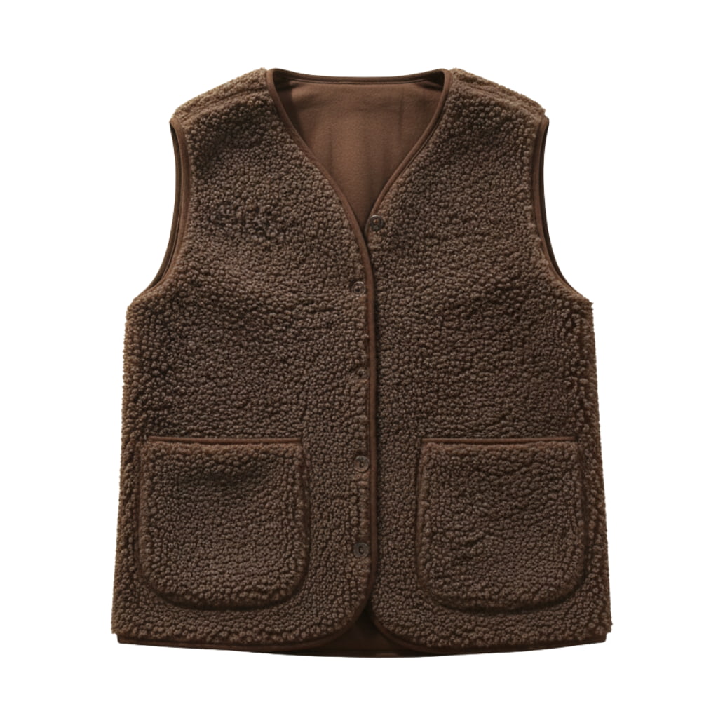 Damen Teddy-Gilet - Weiche Strukturierte Weste mit Knopfleiste