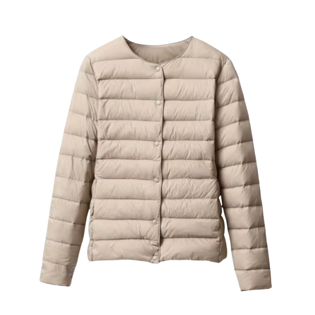 Damen Leichte Steppjacke - Rundhalsausschnitt mit Knopfleiste