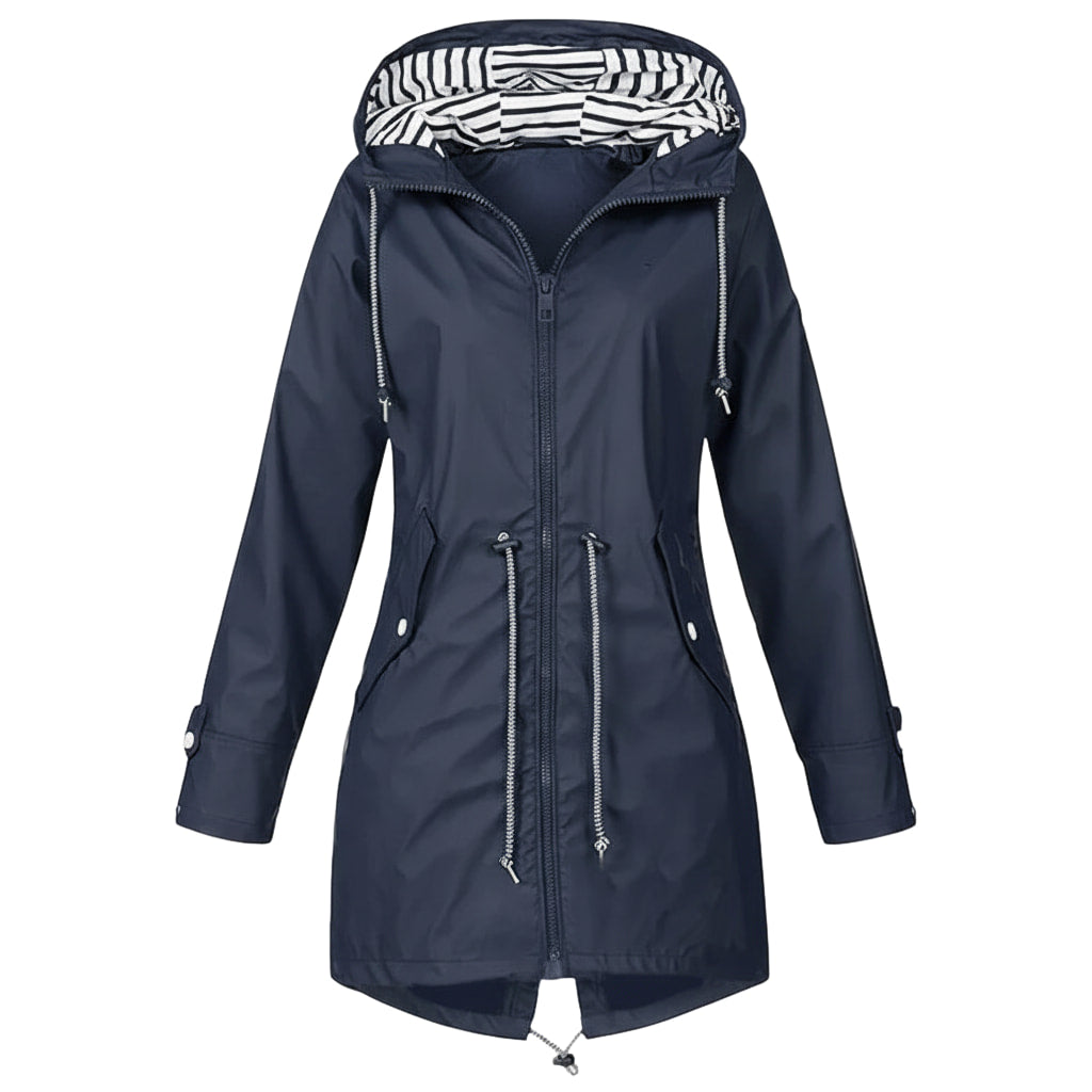 Damen Lange Wasserdichte Jacke - Kapuze mit Kordelzug