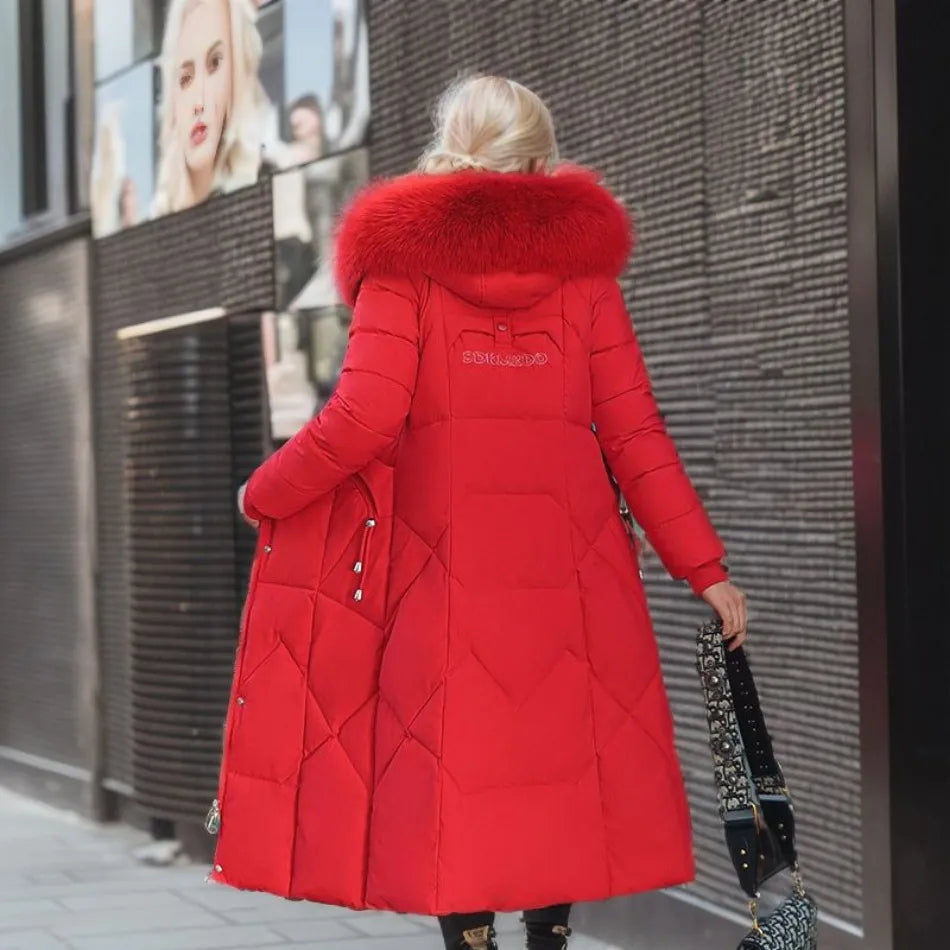 Damen Maxi Steppmantel - Mit Flauschigem Kapuzenbesatz