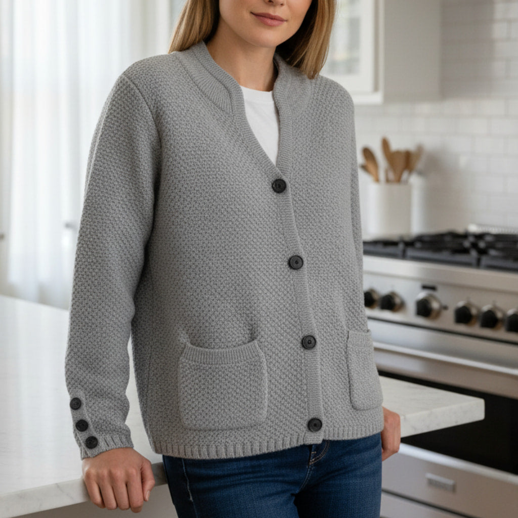 Damen-Strickcardigan – Stehkragen mit Knopfverschluss