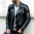 Herren Bikerjacke mit Gekerbtem Revers - Reißverschluss & Gesteppte Schultern
