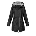 Damen Lange Wasserdichte Jacke - Kapuze mit Kordelzug