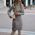 Damen Zopfstrick Pulloverkleid - Langärmelig & Rollkragen