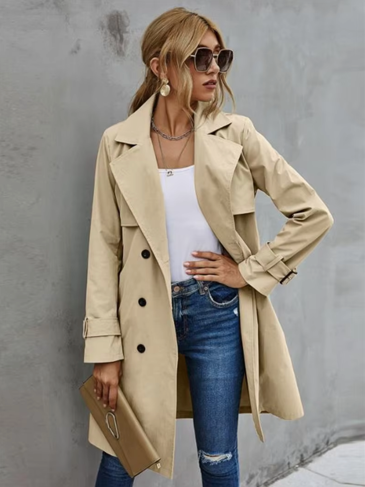 Damen Stilvoller Trenchcoat mit Gürtel - Gemütliche Oberbekleidung