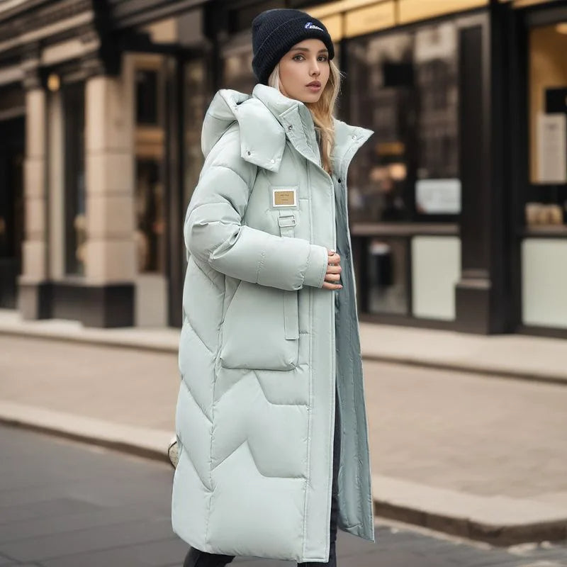 Damen Oversized Steppmantel - Kapuze mit Hohem Kragen
