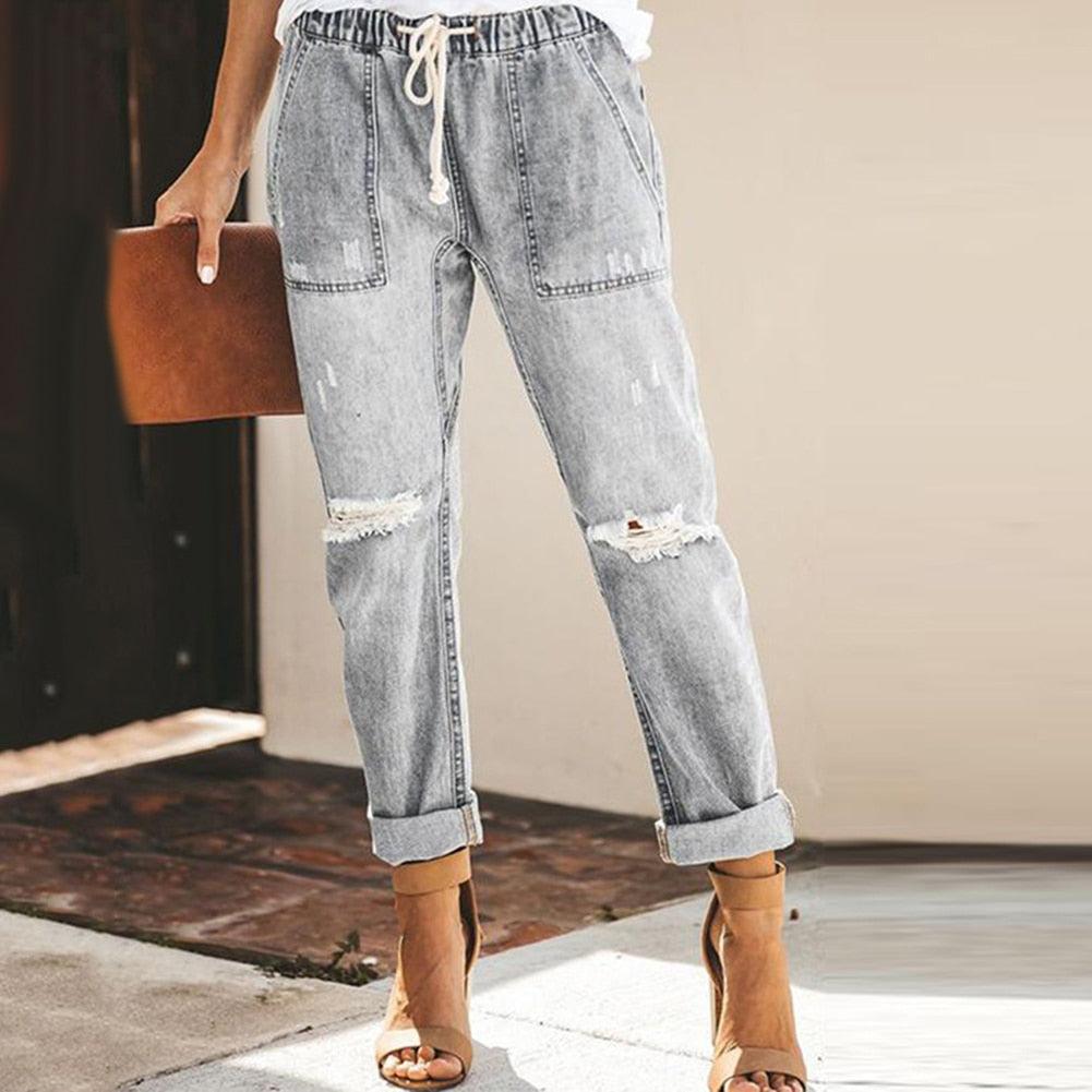 Damen Denim Jogger Jeans - Knöchelbündchen & Kordelzug