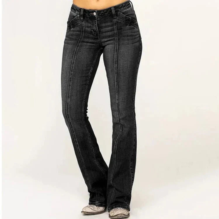 Damen Hoch Taillierte Schlagjeans - Frontnaht & Stretch-Passform