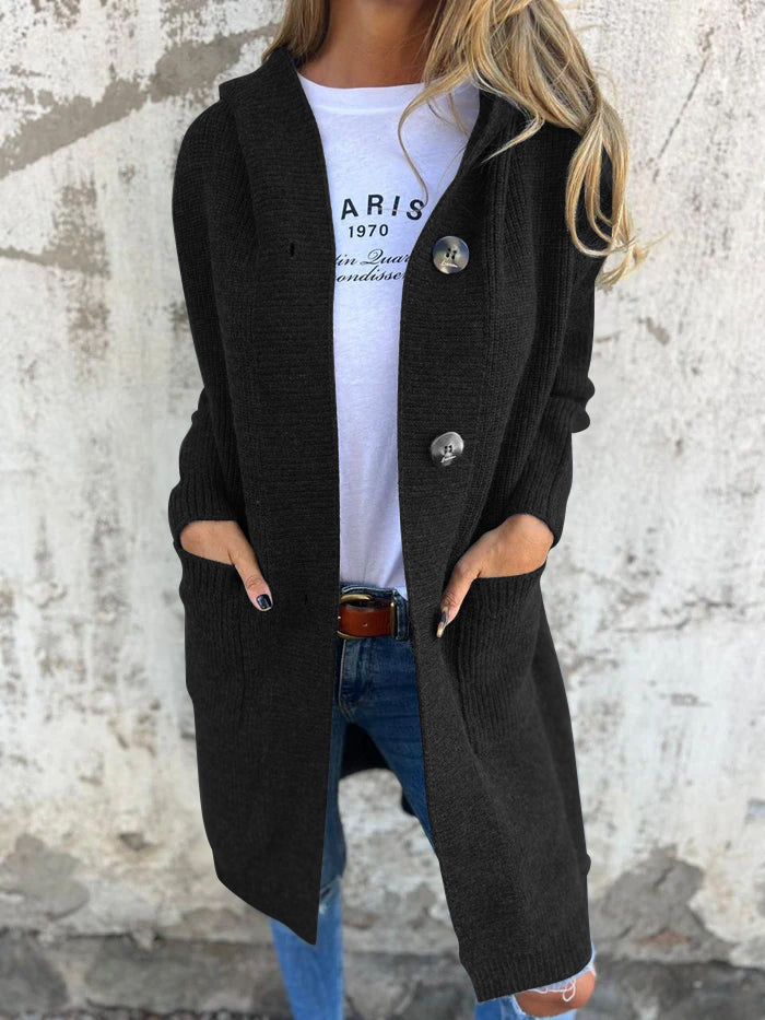 Damen Lang-Cardigan - Gerippter Strick mit Knöpfen
