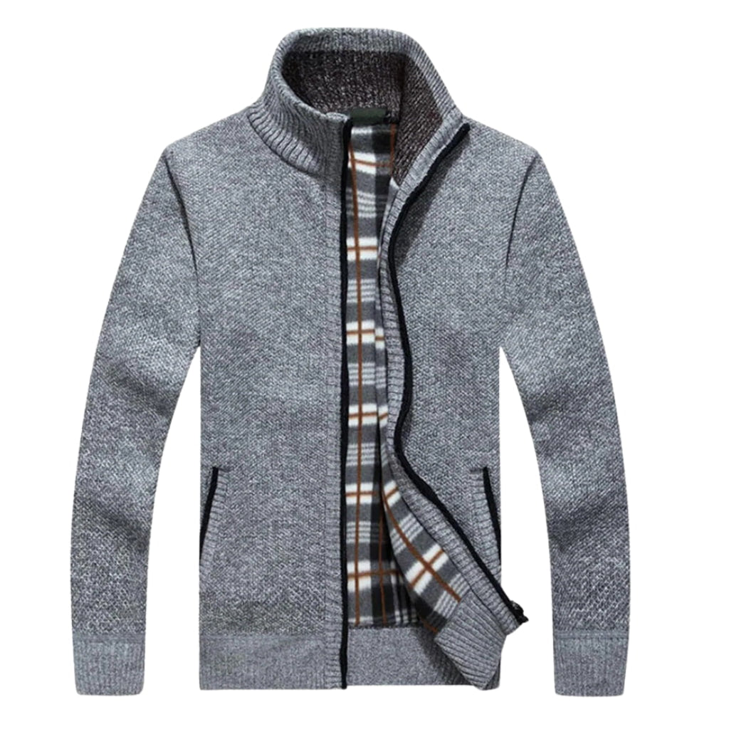 Herren Full-Zip Cardigan - Stehkragen mit Karofutter