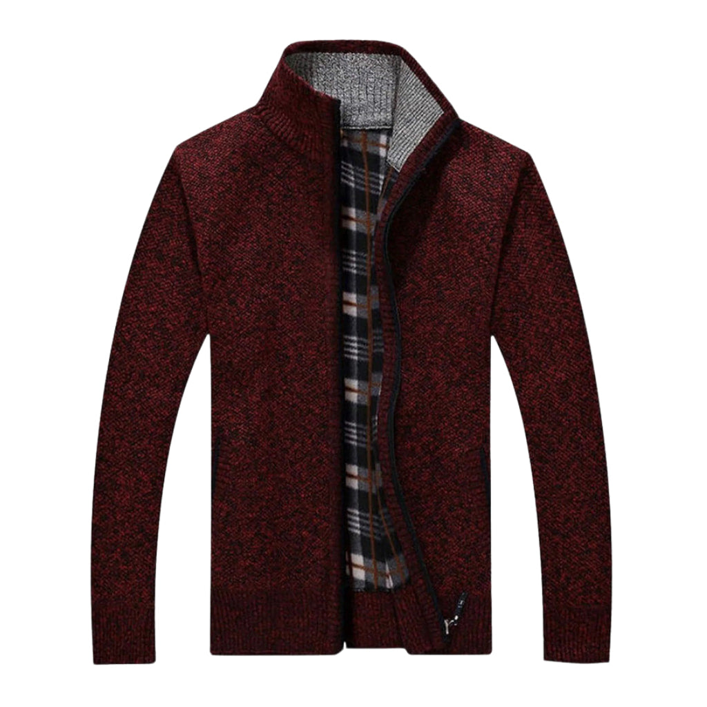 Herren Full-Zip Cardigan - Stehkragen mit Karofutter
