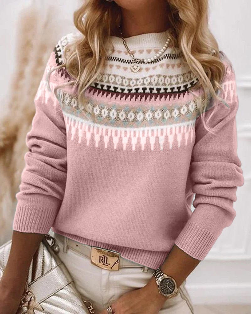 Damen Gemusterter Winterpullover - Rundhalsausschnitt-Stil