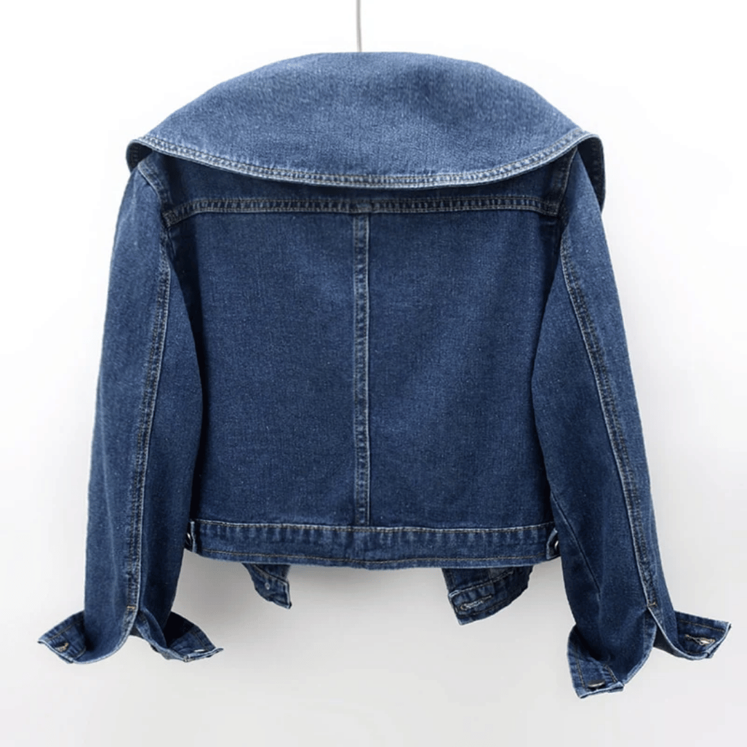 Damen Kurze Jeansjacke - Matrosenkragen-Stil