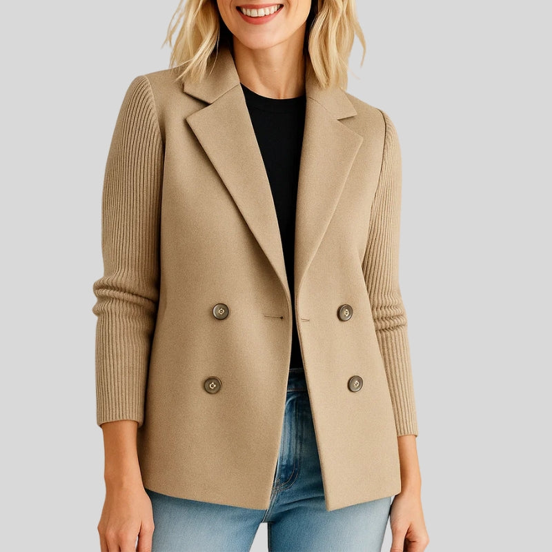 Damen Zweireiher Blazer - Gestrickte Ärmel & Reverskragen