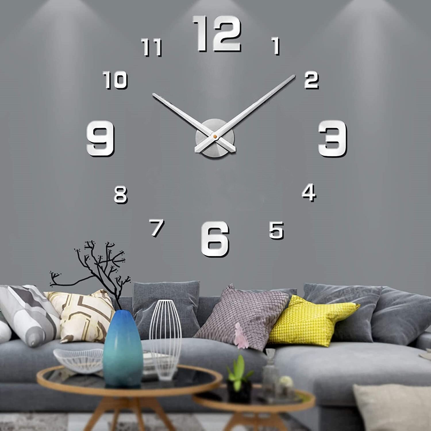 Übergroße Wanduhr - Rahmenlos mit Großen 3D-Zahlen