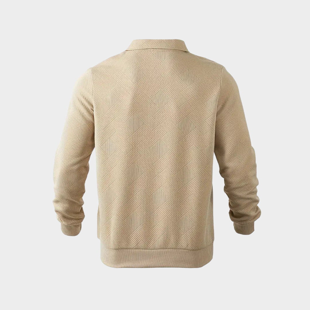 Herren Strukturierter Polo Pullover - Viertel-Reißverschluss mit Langarm