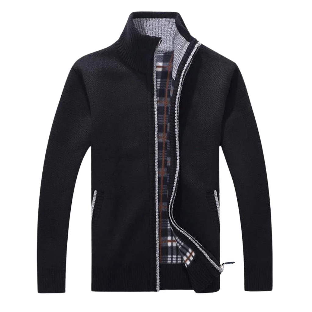 Herren Full-Zip Cardigan - Stehkragen mit Karofutter