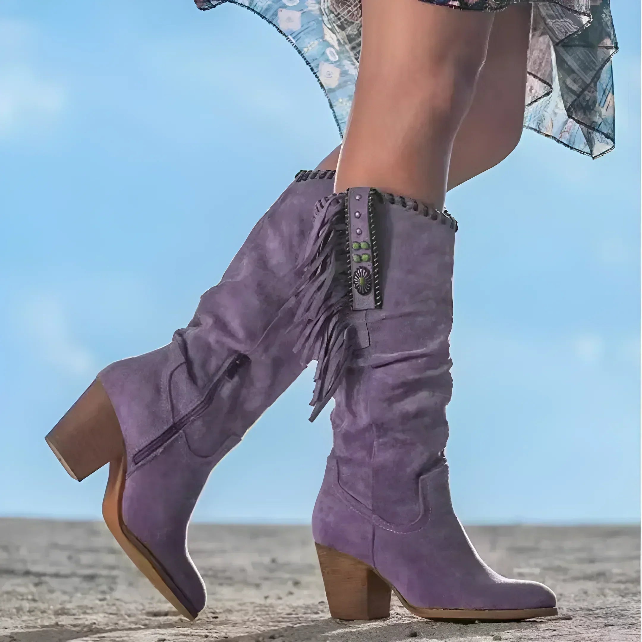 Damen Cowboystiefel - Mit Fransen wadenlanger Stil