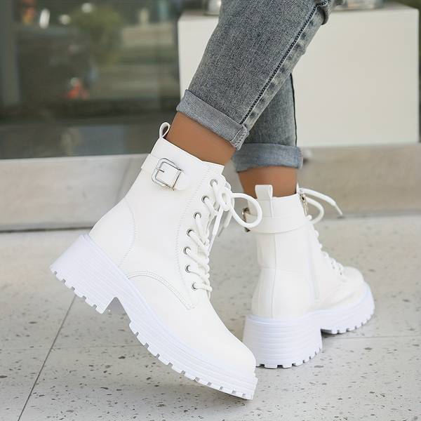 Damen Combat Stiefeletten – Plateau & Seitlicher Reißverschluss