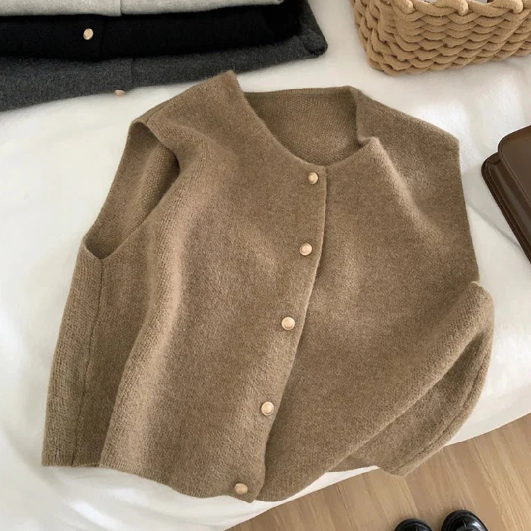 Damen Strick Tailored Gilet - Geknöpfte Oberteil