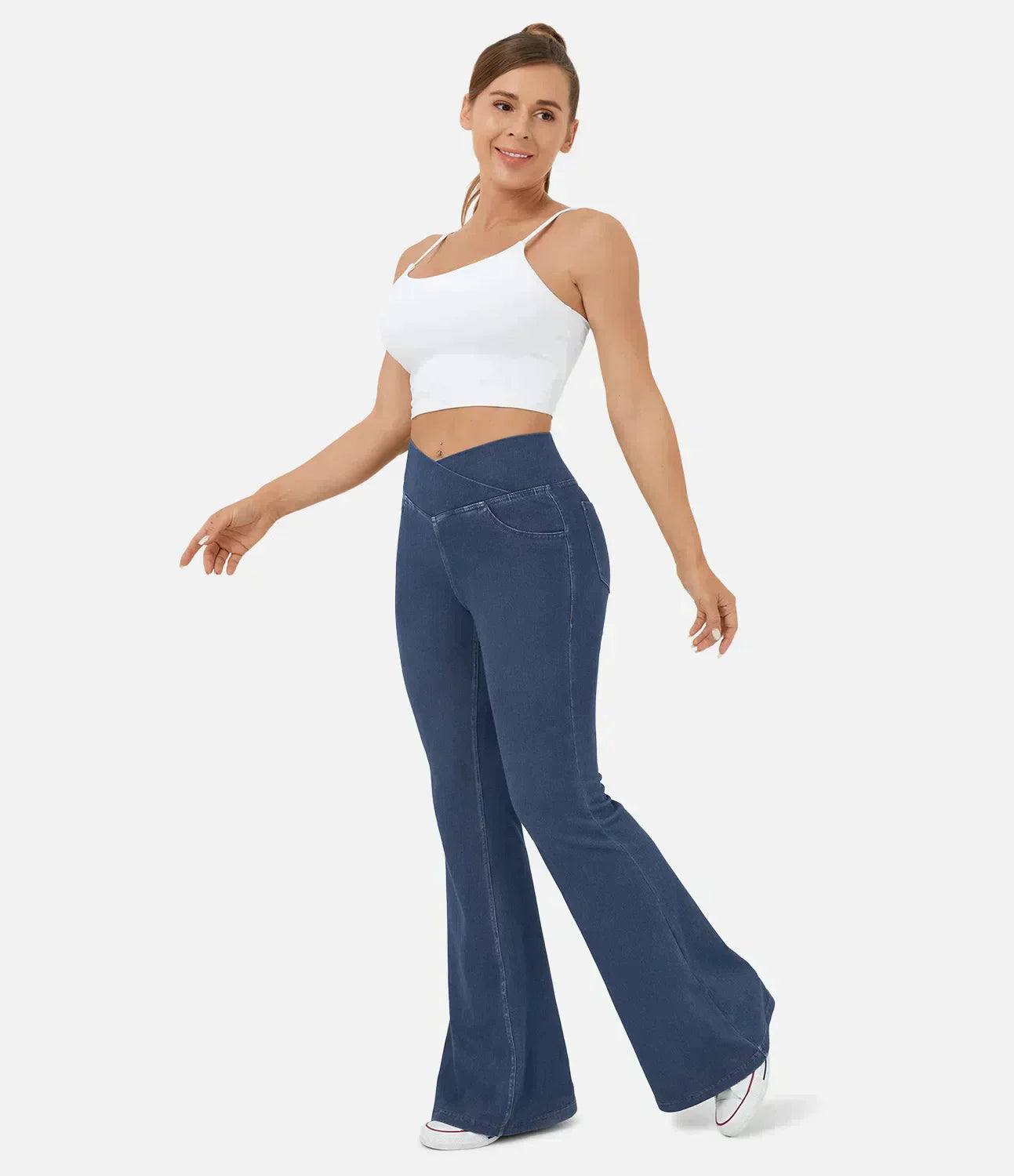 Damen Crossover-Jeans mit Ausgestelltem Bein - Hoher Bund und Stretch