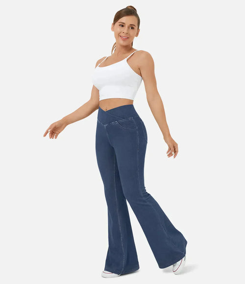 Damen Crossover-Jeans mit Ausgestelltem Bein - Hoher Bund und Stretch