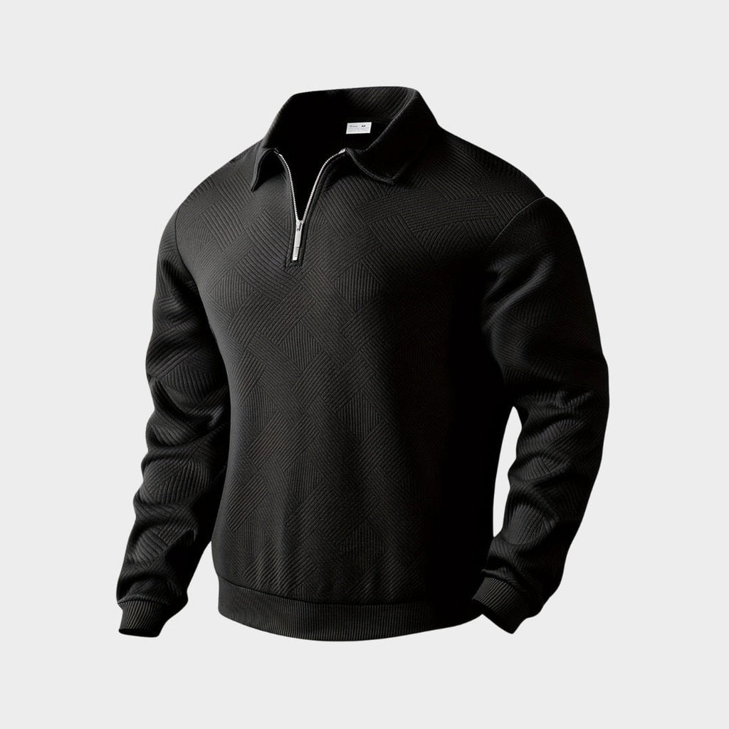 Herren Strukturierter Polo Pullover - Viertel-Reißverschluss mit Langarm