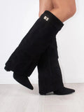 Damen Kniehohe Stiefel mit Schlupfpassform - Zum Hineinschlüpfen & Spitze Zehenkappe