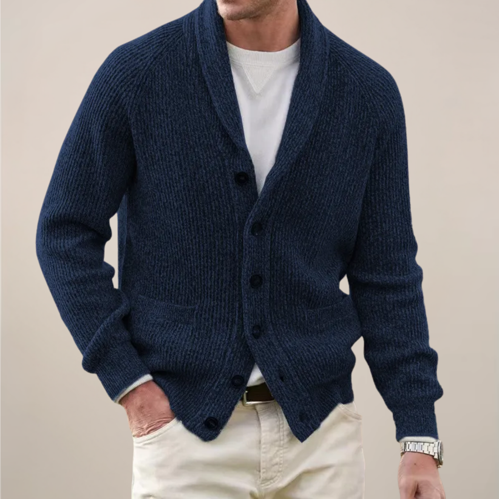 Herren Strick Cardigan - Gerippt mit Schalkragen