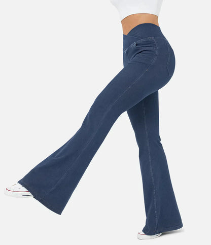 Damen Crossover-Jeans mit Ausgestelltem Bein - Hoher Bund und Stretch