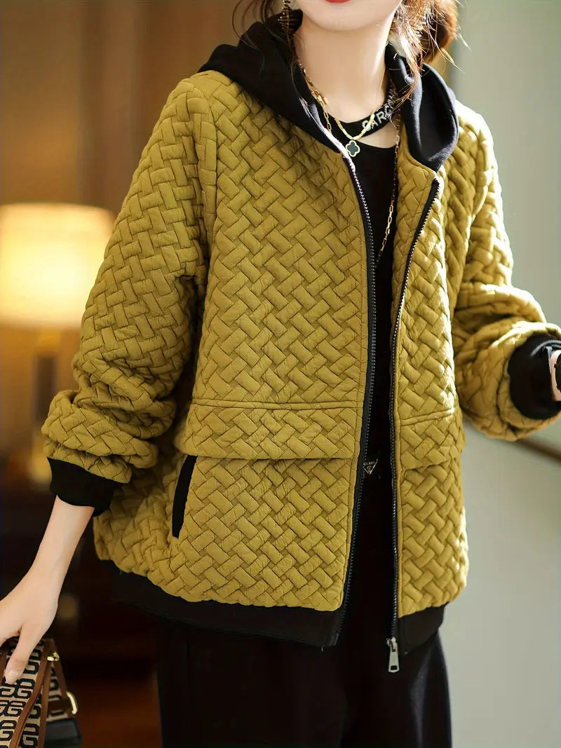 Damen Gesteppter Hoodie - Reißverschluss mit Korbmuster-Design