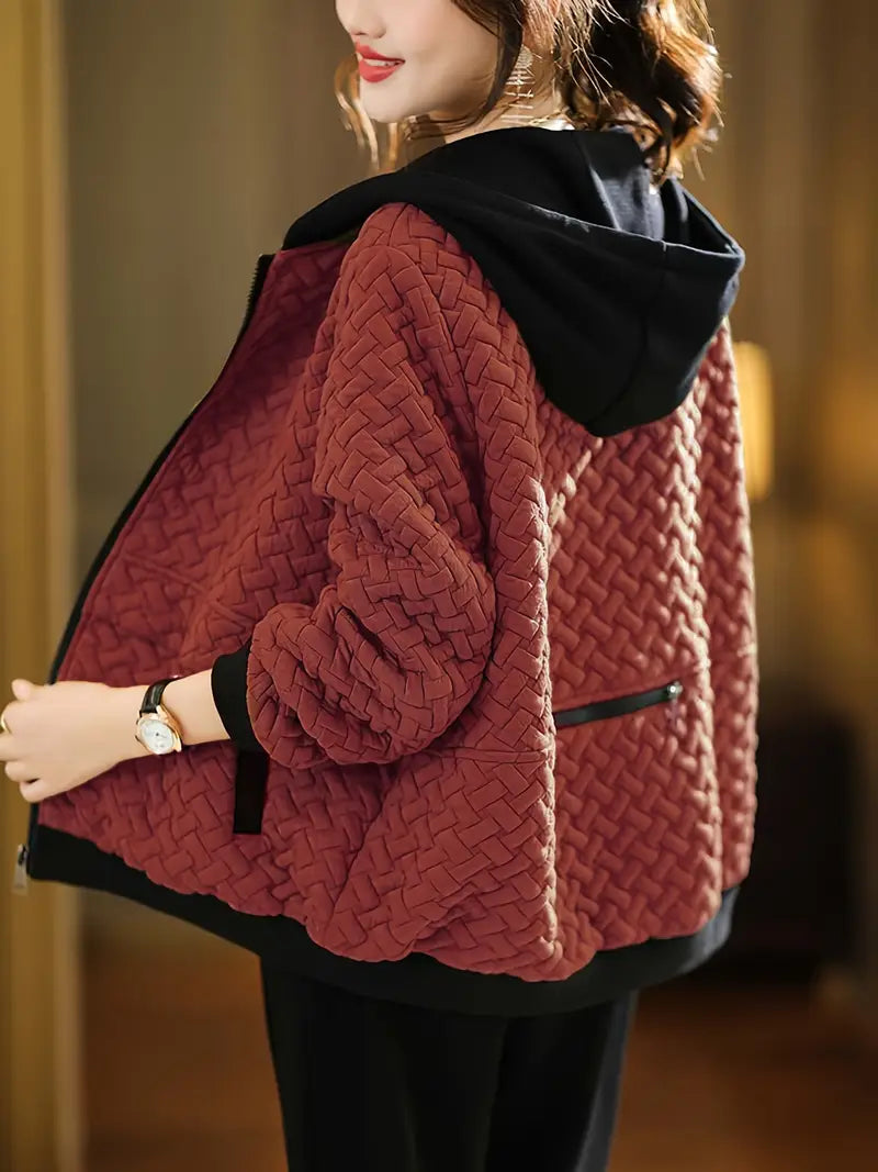 Damen Gesteppter Hoodie - Reißverschluss mit Korbmuster-Design