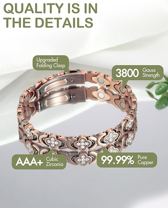 🔥Diystar® Copper Bracelets for Women. Pure Copper Magnetic Bracelet with 3800 Gauss Effective Magnets
