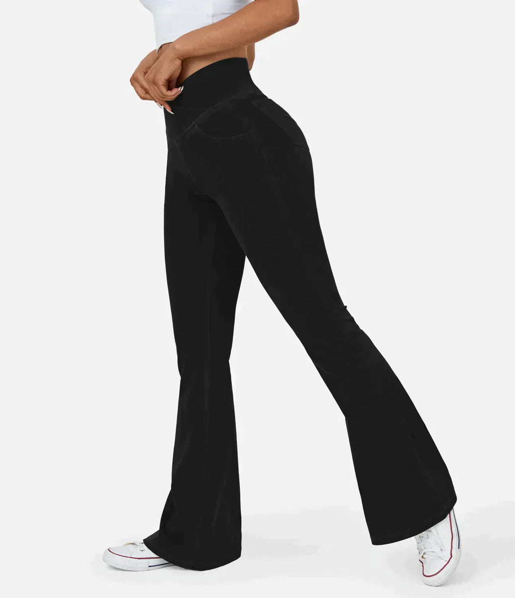 Damen Crossover-Jeans mit Ausgestelltem Bein - Hoher Bund und Stretch