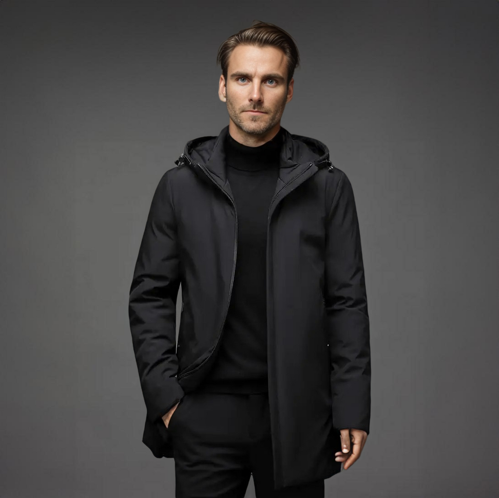 Herren Langer Winter Parka – Gefütterter Steppmantel mit Kapuze