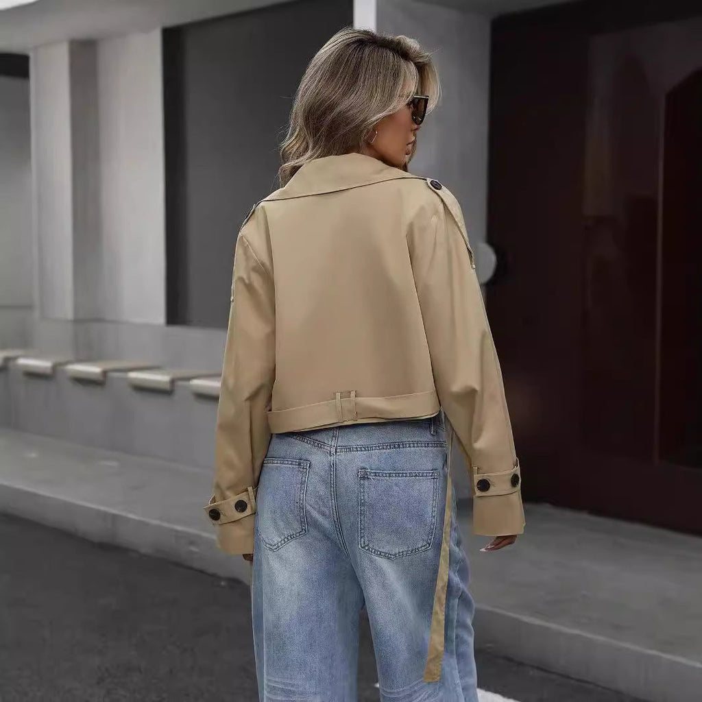 Damen Kurzer Khaki Trench Coat - Oberbekleidung mit lockerer Passform