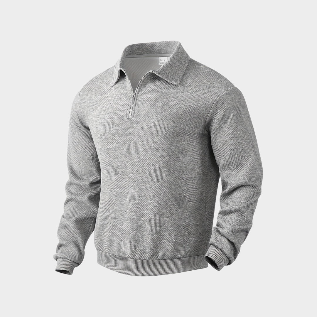 Herren Strukturierter Polo Pullover - Viertel-Reißverschluss mit Langarm