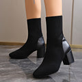 Damen Schwarze Gestrickte Stiefelette - Mittelhoher Blockabsatz
