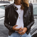 Damen Schwarze Bikerjacke - Reißverschluss mit Rippendetails