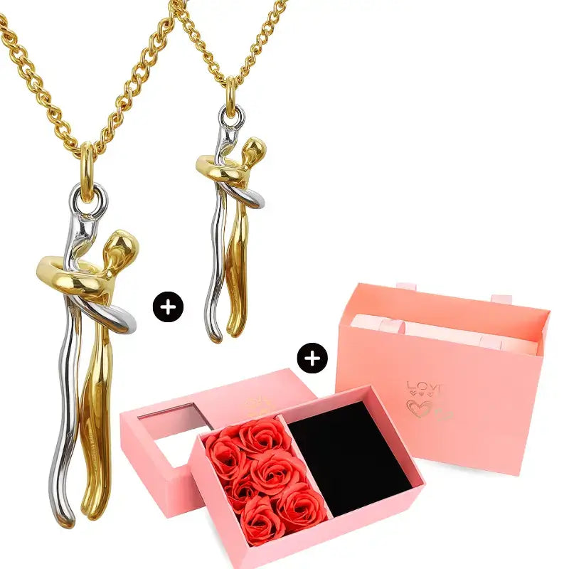 Eternal Embrace Necklace – Buy 1, Get 2 + Free Gift Box, eternal embrace necklace, couple necklace set, buy 1 get 2 necklace, matching couple necklaces, luxury gift necklace box, titanium necklace couples, romantic gift necklace, anniversary gift for her/him, boyfriend girlfriend necklace, love pendant necklace set, necklace with gift box, double necklace offer