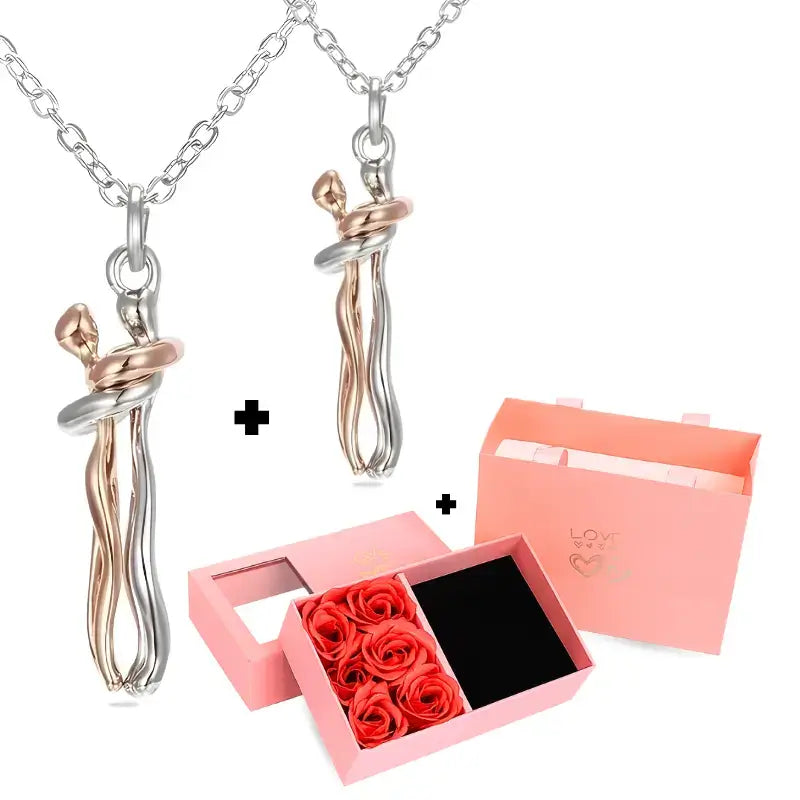 Eternal Embrace Necklace – Buy 1, Get 2 + Free Gift Box, eternal embrace necklace, couple necklace set, buy 1 get 2 necklace, matching couple necklaces, luxury gift necklace box, titanium necklace couples, romantic gift necklace, anniversary gift for her/him, boyfriend girlfriend necklace, love pendant necklace set, necklace with gift box, double necklace offer