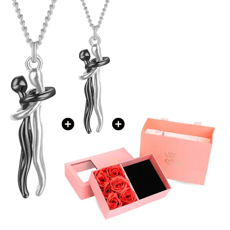 Eternal Embrace Necklace – Buy 1, Get 2 + Free Gift Box, eternal embrace necklace, couple necklace set, buy 1 get 2 necklace, matching couple necklaces, luxury gift necklace box, titanium necklace couples, romantic gift necklace, anniversary gift for her/him, boyfriend girlfriend necklace, love pendant necklace set, necklace with gift box, double necklace offer