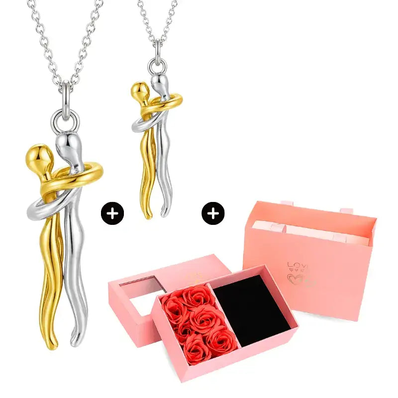 Eternal Embrace Necklace – Buy 1, Get 2 + Free Gift Box, eternal embrace necklace, couple necklace set, buy 1 get 2 necklace, matching couple necklaces, luxury gift necklace box, titanium necklace couples, romantic gift necklace, anniversary gift for her/him, boyfriend girlfriend necklace, love pendant necklace set, necklace with gift box, double necklace offer