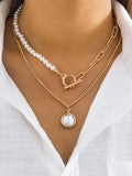 Damen Halsketten Set - Zweilagig mit Perlen- und Gliederkette