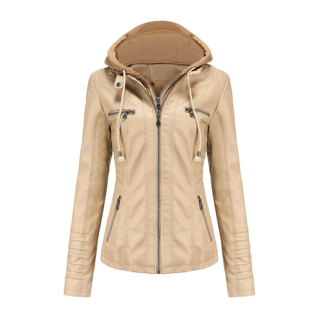 Damen Jacke im Moto-Stil mit Kapuze - Schmal Geschnittene Oberbekleidung