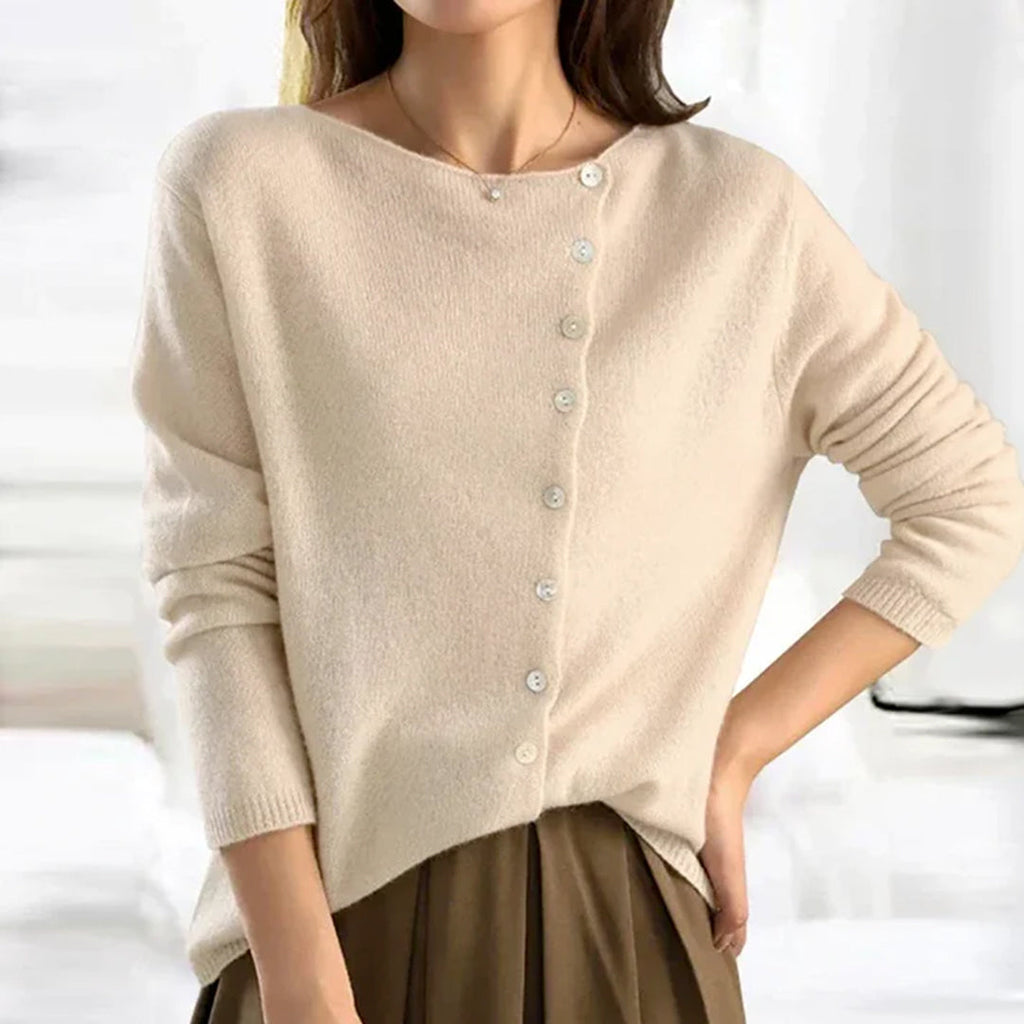 Damen Weiche Strickjacke – Asymmetrischer Knopfstil