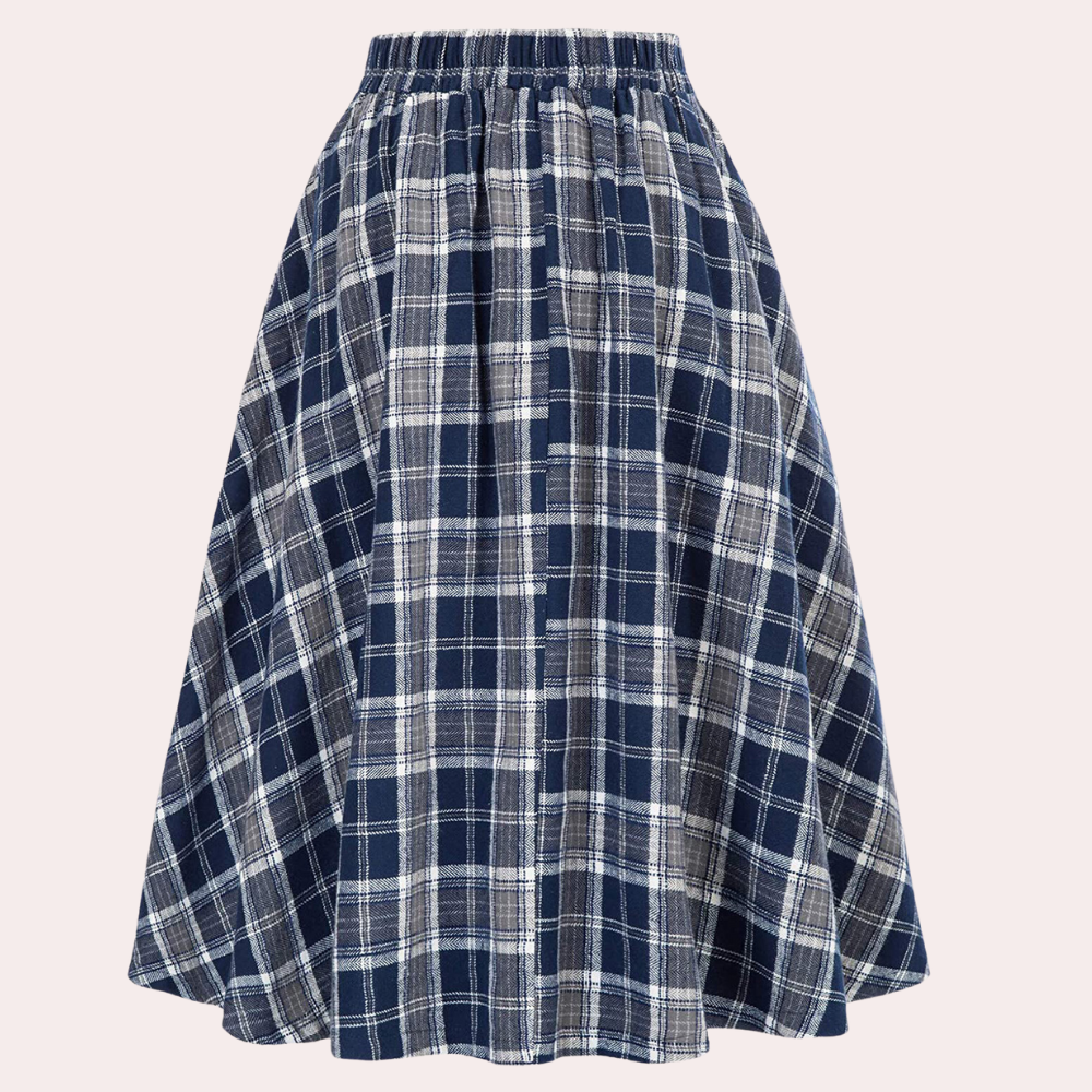 Damen Hochtaillierter Faltenrock - A-Linien-Midi mit Knopf-Details