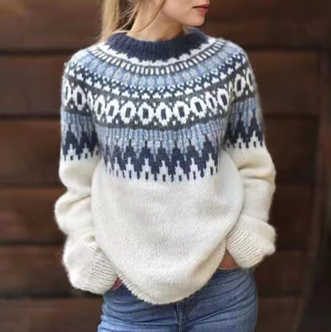 Damen Wollpullover – Relaxed Fit mit Nordischem Muster